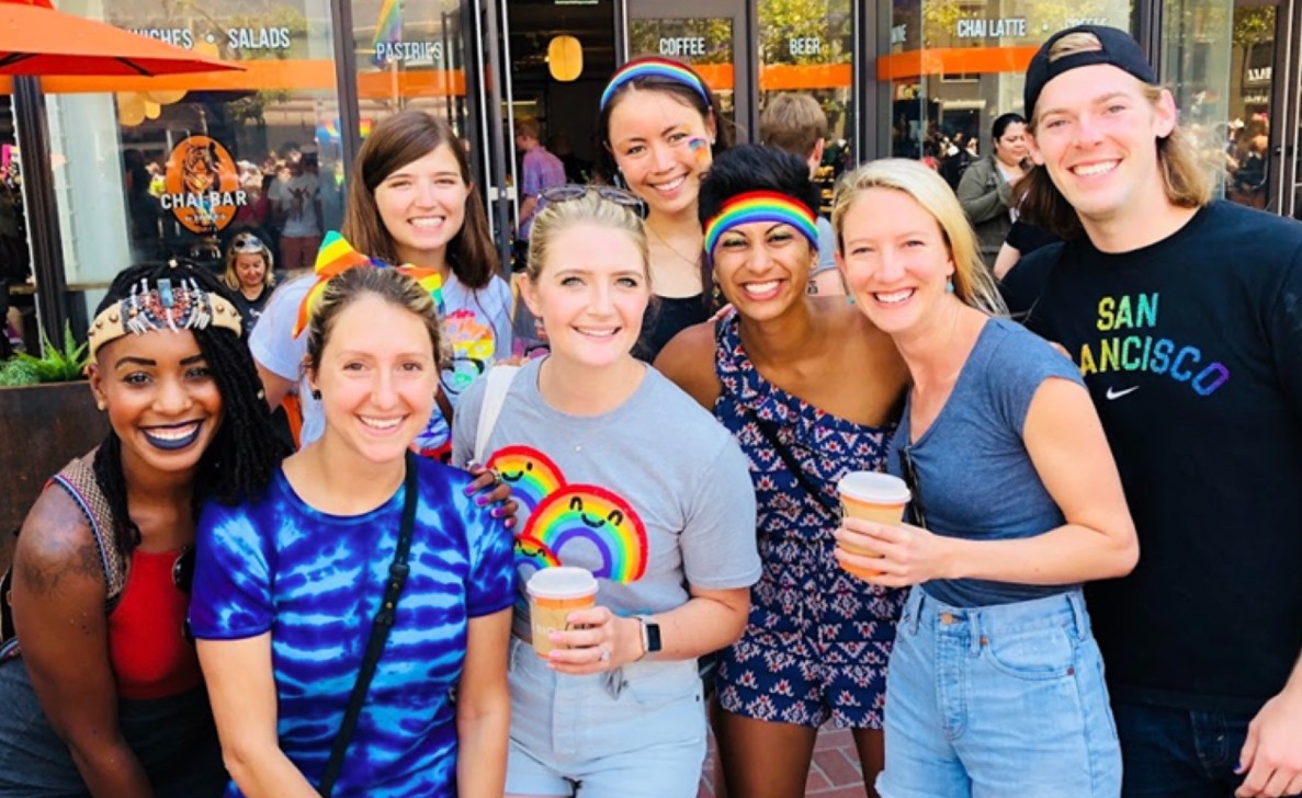 Residents posing together on a street in public